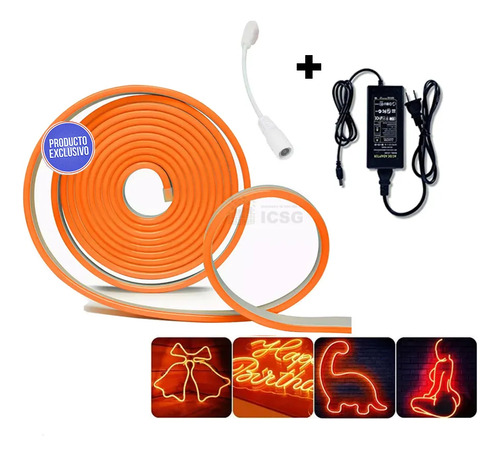 Cinta Led Neon Flex 5 Metros Con Transformador 12v Unicolor