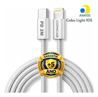 Cabo Carregador Usb-c Para iPhone Lightning Trançado Pd 45w Branco | Trançado C-lightning | 1m