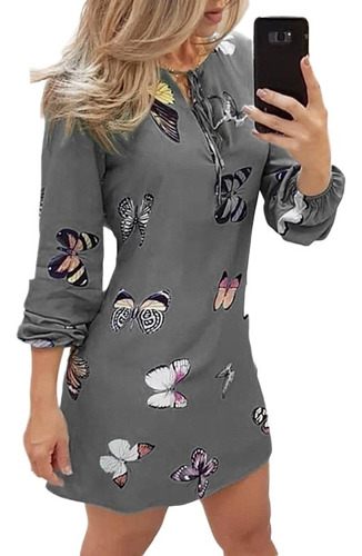 Vestido De Mujer Con Estampado De Mariposas Y Escote Ve