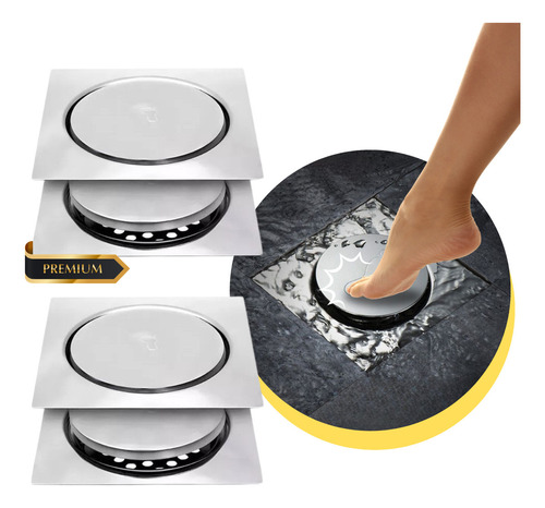 2 Ralo Inteligente Sistema Clic 15x15 Aço Inox Para Banheiro