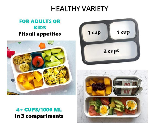 Caja Bento Para Almuerzo, Eco-friendly, 3 Compartimentos, Sl