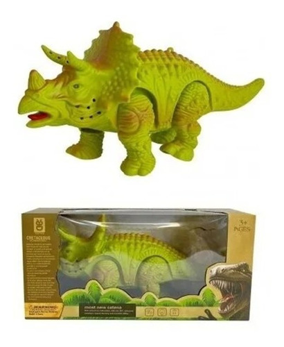 Dinosaurio Triceratops Con Luz Y Sonido Verde E.full