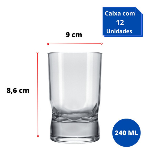 Vaso de zumo Amassadinho 240 ml, kit de 12 unidades, color transparente