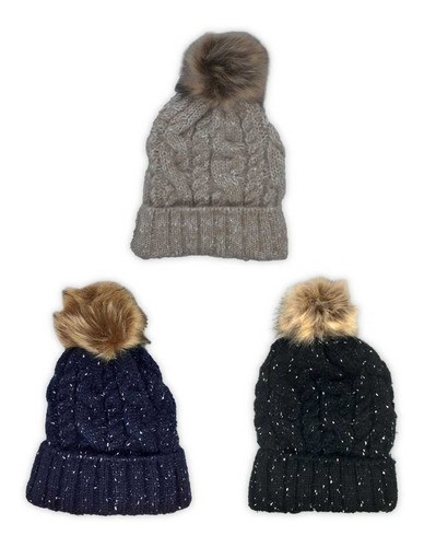 Gorros Por Mayor Lana Tejido Invierno Moda Con Pompon X 6 Un