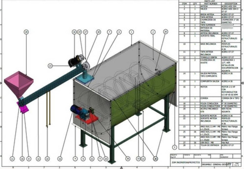 Planos De Mezclador Doble Cinta Helicoidal+tornillo Sinfín