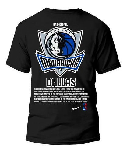 Playera Negra Deportiva Dallas Mavericks Nba 100% Algodón