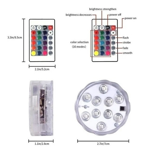 Imagen 4 de 8 de Luces Led Rgb Sumergibles Ip65, 4 Unidades, 10 Led