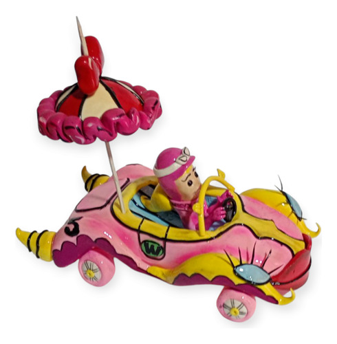 Adorno Para Torta Coleccionable Compact Pussycat Autos Locos Rosa Chicle Autos Locos