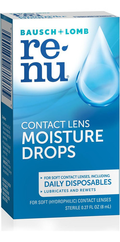 Gotas Para Los Ojos Renu, Para El Alivio Del Enrojecimiento Y Los Ojos Secos, Lubricantes Y Rehumectantes, Para Uso Prolongado, Reemplazo Frecuente Y Lentes De Contacto Blandos Desechables 8 Ml