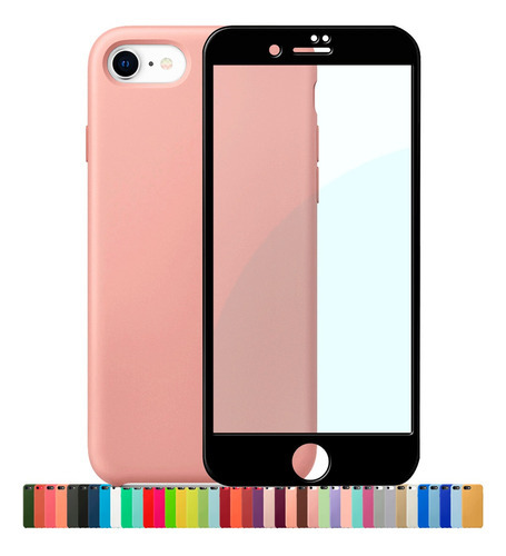 Capa Capinha Silicone Compatível iPhone 7 8 Se + Película 3d Cor Rosa-chiclete Nome Do Desenho Película Preta