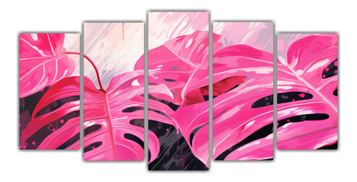 250x125cm Cuadro Monstera Leaves En Colores Rosados Neonoir