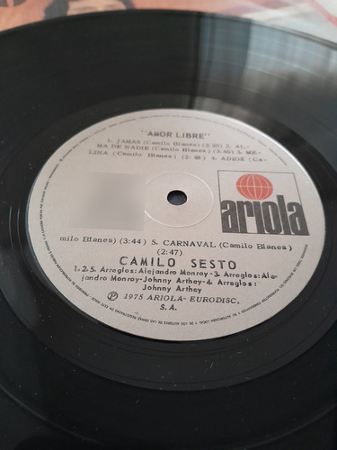 Disco Vinilo Camilo Sesto Amor Libre Edición 1975 (Usado)