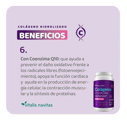 Imagen 7 de 8 de Suplemento en polvo Vitalis Navitas Colágeno Hidrolizado sabor limón en pote de 360g