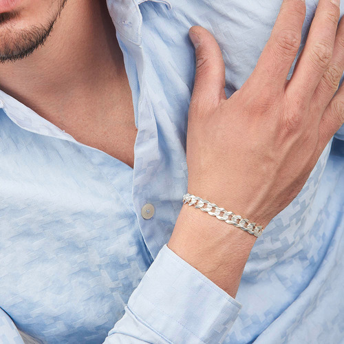 Pulsera Esclava Hombre Mujer Cubana Barbada Plata Duodeluxe® Plateado 8 Mm 17 Cm