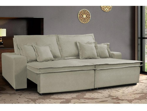 Sofa Retrátil e Reclinável com Molas Cama inBox Premium 2,92m tecido em linho Bege Escuro