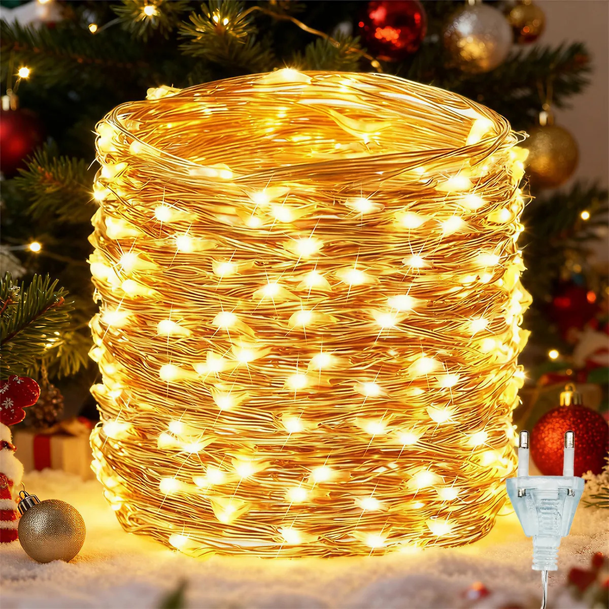 Cordão De Luz Natal Fio Fada 400leds 50m 8 Modos Decoração Branco Quente 127/220v
