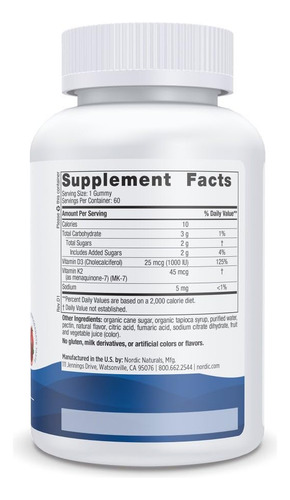 Suplemento Nordic Naturals Gomas De Vitamina D3 + K2 60 Unid