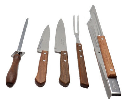 Cuchillos Para Asado Kit De 7 Piezas Churrasco Tramontina Color Marrón Claro