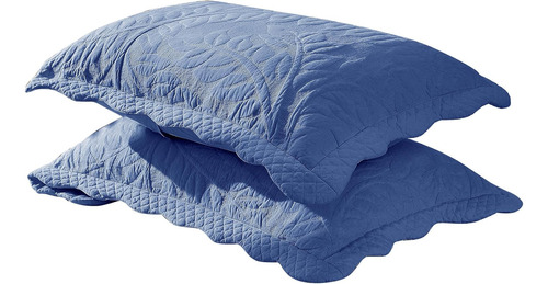 Fundas De Almohada Acolchadas 100% Algodón Azul Marino