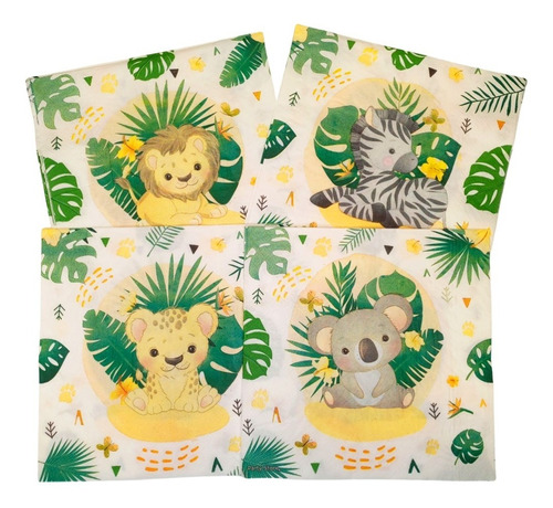Imagen 2 de 3 de Servilletas Descartable Animalitos Salvajes Safari Selva X20