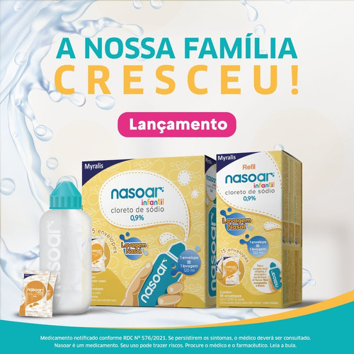 Nasoar Infantil Solução Para Lavagem Nasal C/15 Env + Frasco Cor Água