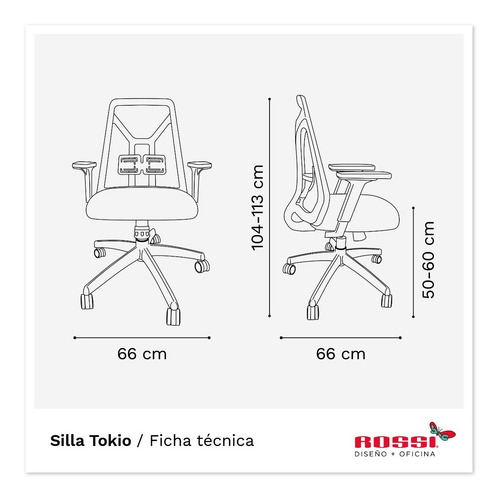 Imagen 8 de 8 de Silla Ergonómica Tokio Brazos Y Lumbar Regulables Rossi