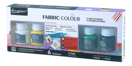 Set Pintura Tela 6 Color 25ml Pincel Mezclador Giorgione