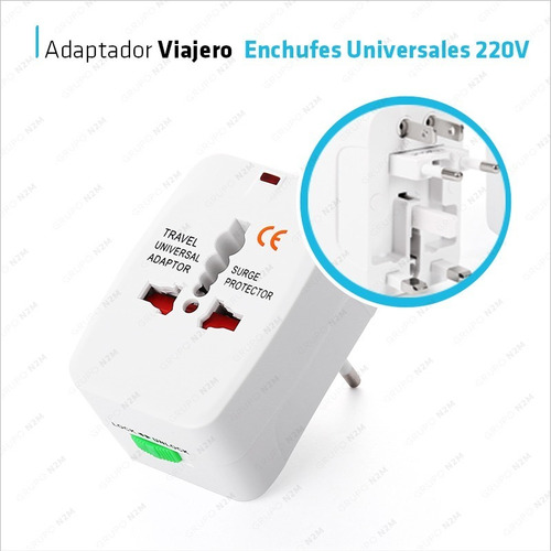 Imagen 2 de 10 de Adaptador Enchufe Universal Con Led Indicador Viajero 220v