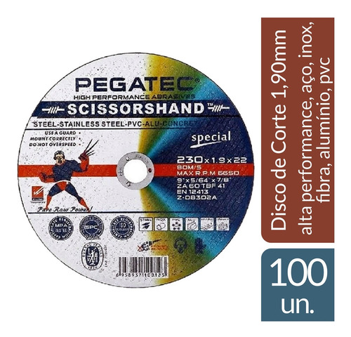 Disco De Corte Inox Scissorshand Pegatec 9 X 1,90mm 100 Un.