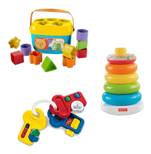 Combo Fisher Price Aros Apilables + Bloques + Llaves Colores