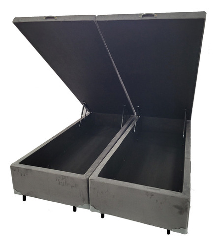 Base Box King Com Baú 193x203x42cm Blindada Com Pistão Suede Cor Cinza