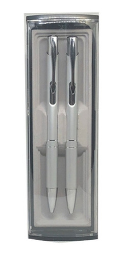 Juego De 2 Boligrafos Roller Y Ballpen Plata 19 Sets Tinta Negro Exterior Plateado