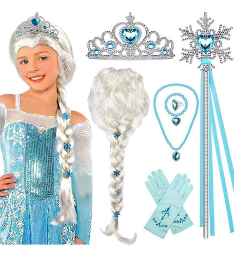 Peluca Elsa Frozen Para Cosplay, Fantasía, Niña, Bebé, 7 Pie