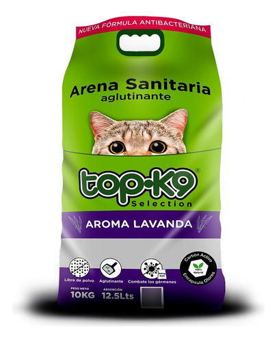 Arena Antibacterial Aglutinante Topk9 10kg Lavanda