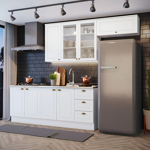 Cozinha Compacta Com Aéreo Para Geladeira Amy Casa 812 Cor Branco Hp