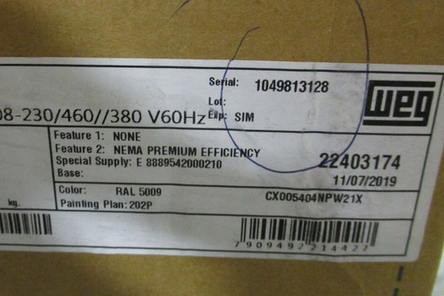 Weg W21x Severe Inverter Duty Motor 5 Hp, 1750 Rpm Cc092 Ccd