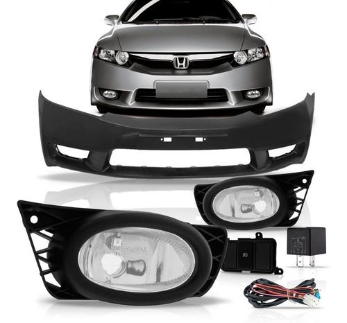 Parachoque New Civic 2009 2010 2011 Com Kit Farol Milha