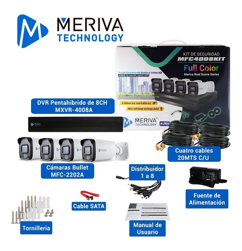 Kit 8x4 Meriva 4 Cámaras Full Color 2 Mp Dvr 1tb