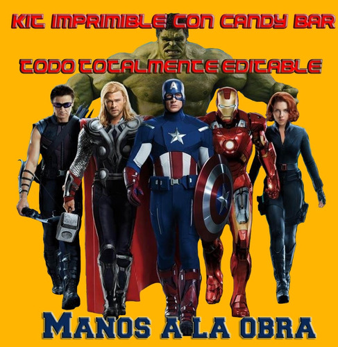 Kit Imprimible + Candy Bar De Avengers + Extras  Editable 