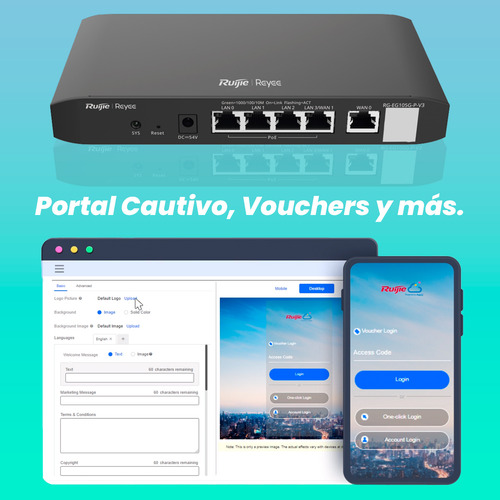 Ruijie Router Balanceador Rg-eg105g-v3 Administrable Cloud 3 Puertos Lan Gigabit 1 Puerto Wan Gigabit 1 Puerto Lan/wan Gigabit Configurable Hasta 100 Clientes Con Desempeño De 600 Mbps Asimétricos