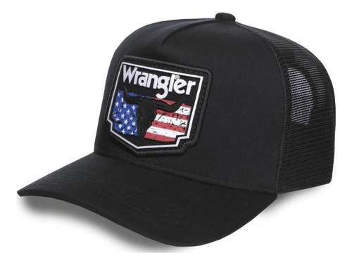 Boné Country Wrangler Preto Logo Boi Com Tela Ref. Wmc393pr