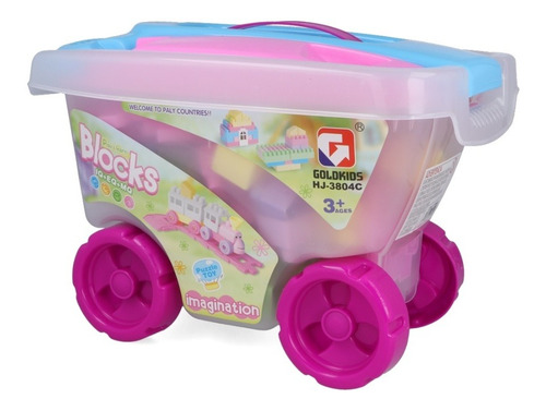 Imagen 3 de 4 de Juego De Bloques En Carro 55 Pcs-ladrillos De Encastre-didác