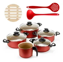 Comprar Jogo De Panelas 05 Pçs + 05 Descansos + Escumadeira E Concha