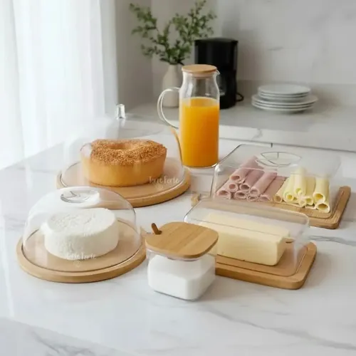 Kit ​Mesa Posta Café Da Manhã Bambu Conjunto Cozinha Premium Kit 6 Itens