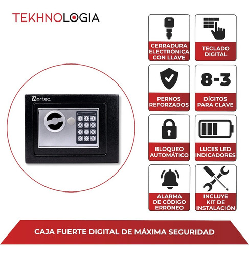 Imagen 2 de 10 de Caja Fuerte Electronica C/ Teclado Y 2 Llaves Digital Wortec