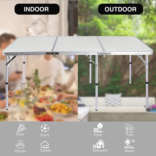 Imagen 9 de 9 de Mesa Plegable Transportable Lavable Camping 180x60cm