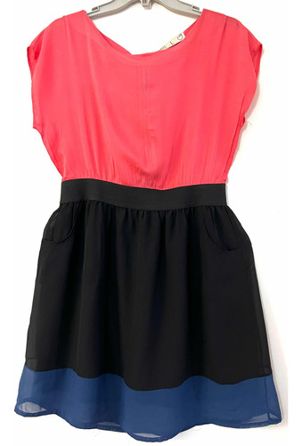 Vestido Marca Mor Talla M/l Rosado Negro Y Azul Usado