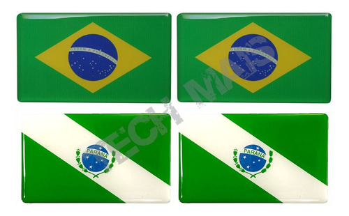 2 Adesivos Bandeira Brasil Resina E 2 Paraná 2,5x4,5 Cm 