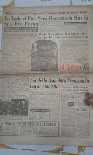 Diario Clarín. 26 Julio 1953. Aniversario 1 Muerte Eva Perón (Usado)