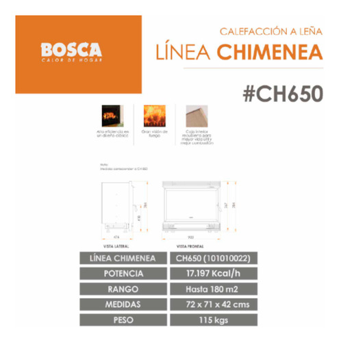 Salamandra Chimenea Insertable A Leña Bosca 650 Black Vision